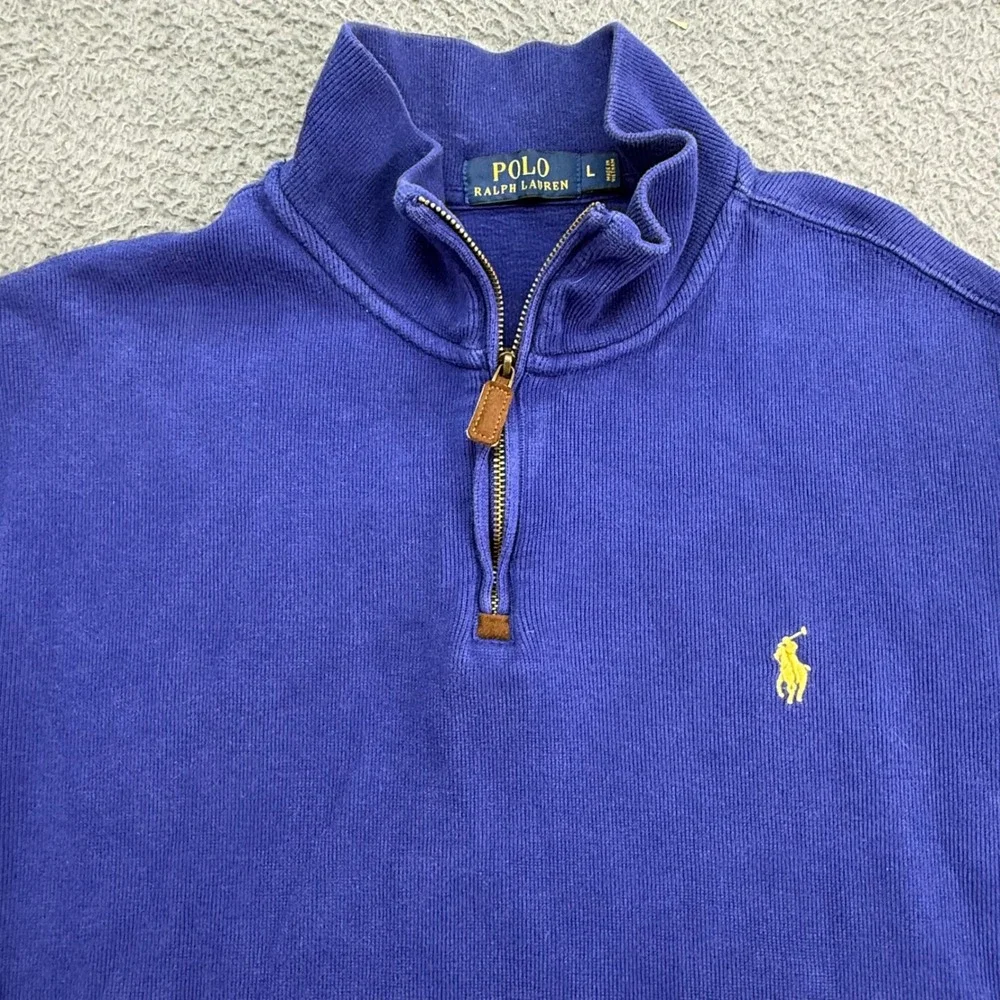 Polo Ralph Lauren Quarter Zip Pullover Mens L Blue‎ Ribbed Cotton Sweater